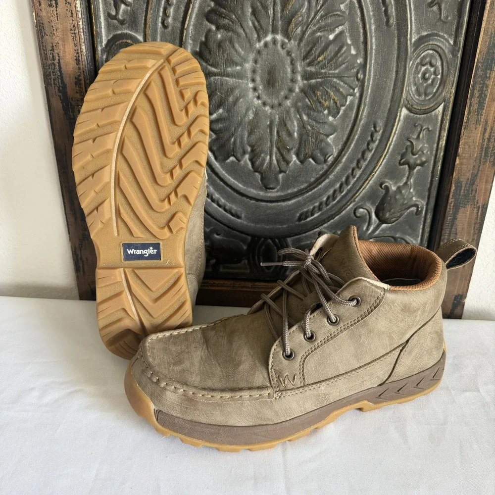 Wrangler Western Moc Toe Leather Chukka Boots Men's Sz 10.5 EUC Hiking Lace Up